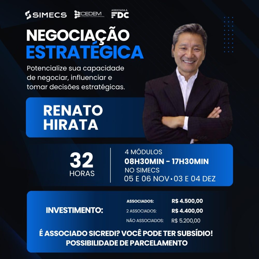 Simecs abre capacitação para gestores em negociação e decisão estratégica